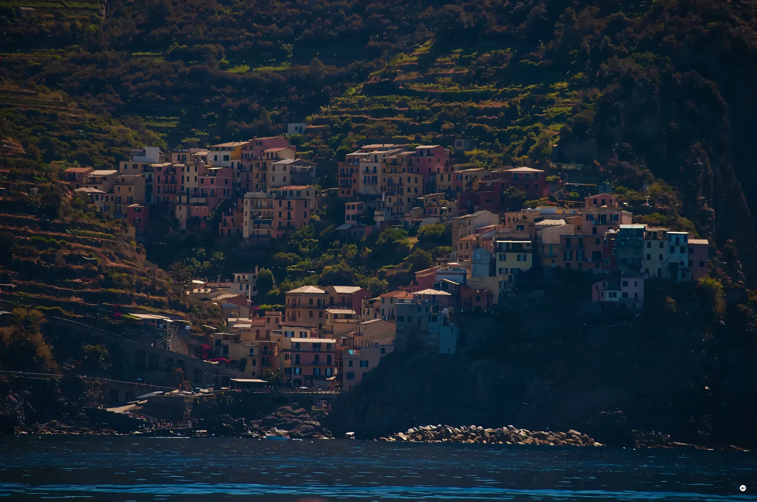 Il borgo di Manarola alle Cinque Terre visto dal mare