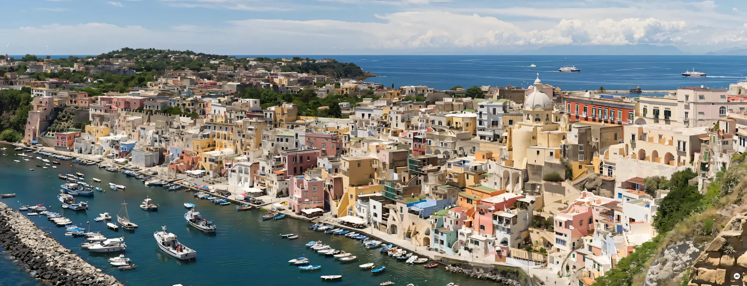 Il borgo di Corricella a Procida visto dal mare