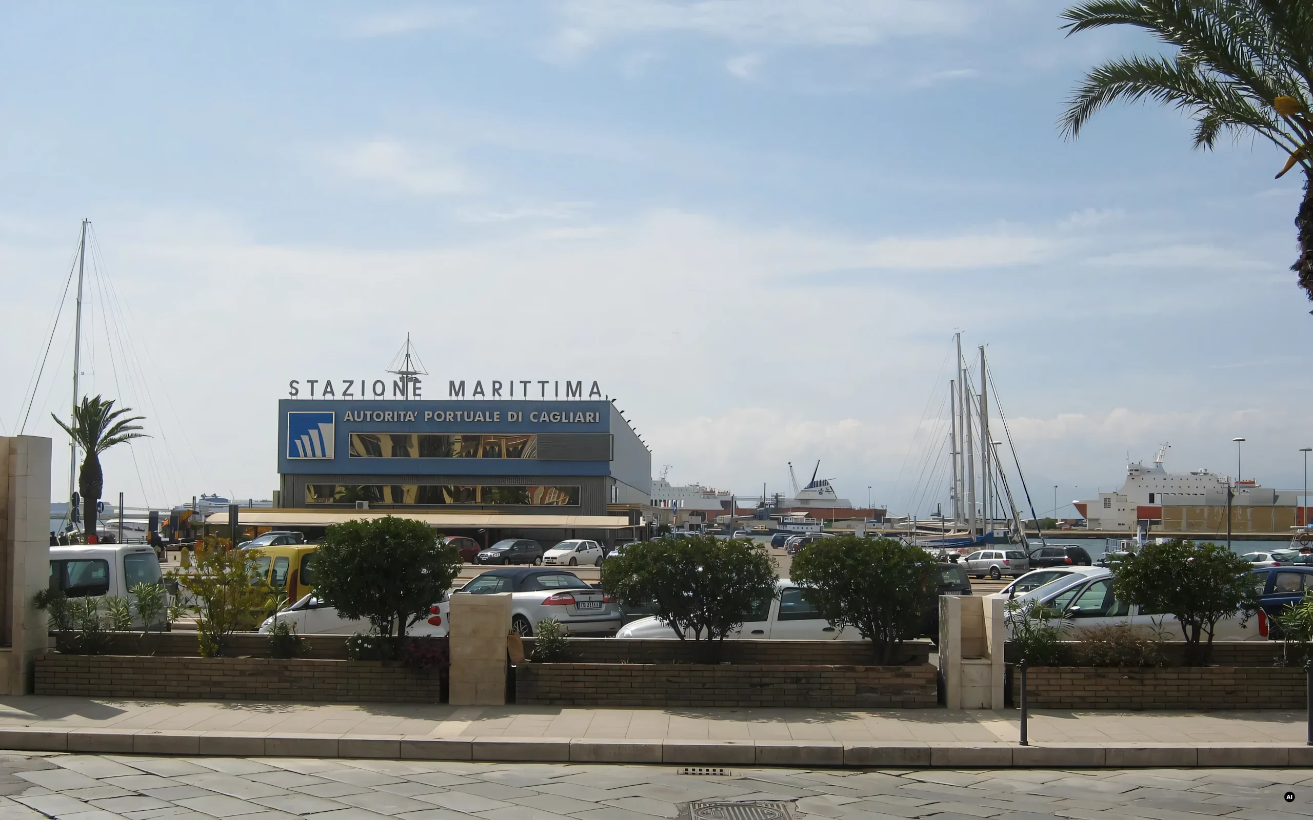 Il porto di Cagliari con le barche a vela e le palme