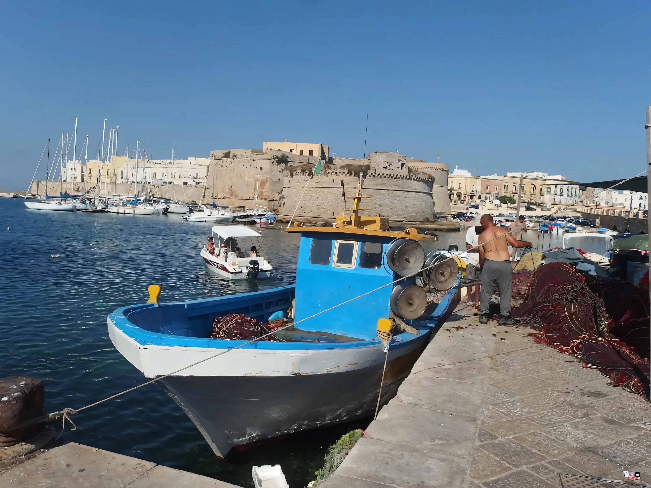 Il castello e il porto di Gallipoli sul mar Ionio