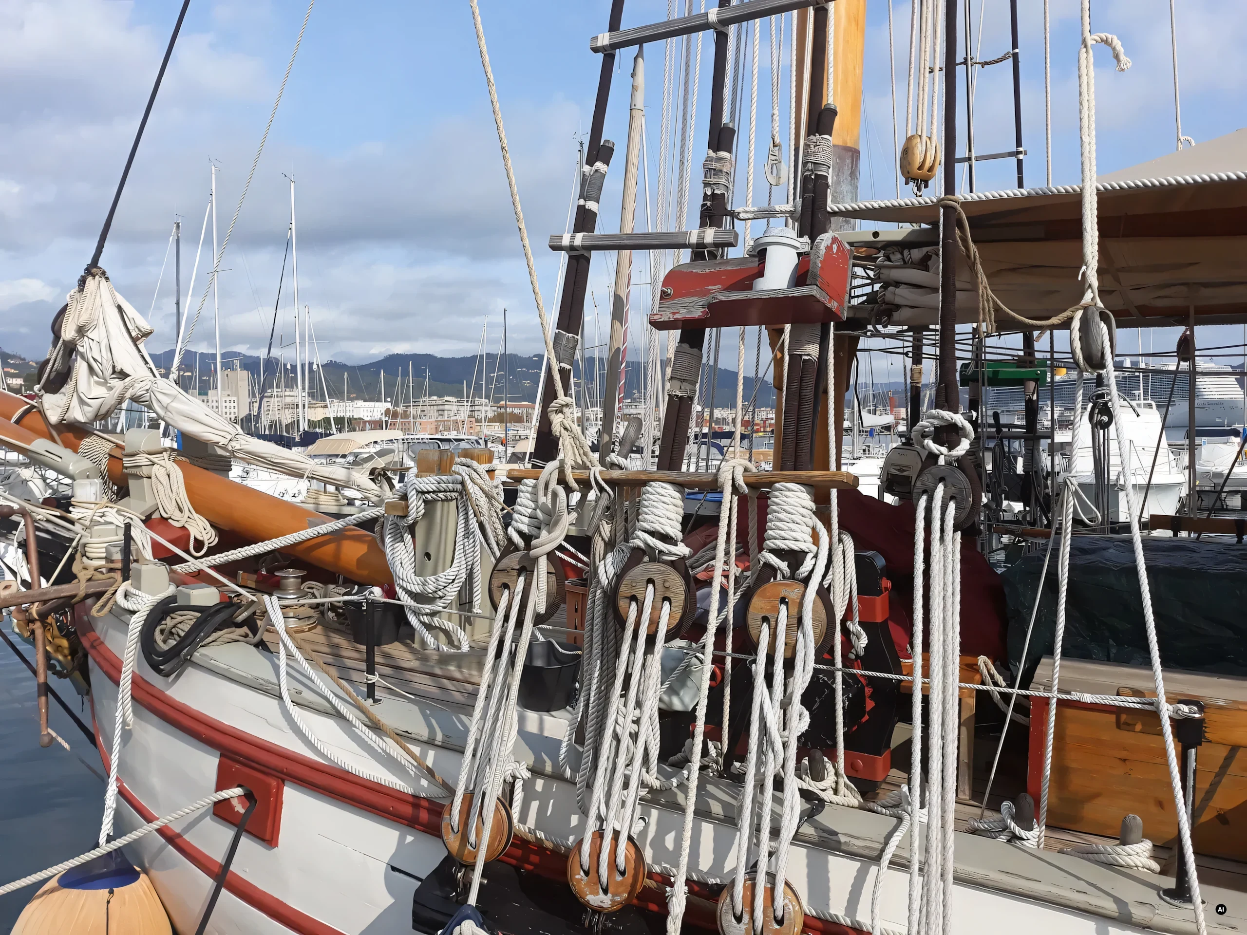 Un veliero ormeggiato a Porto Mirabello, La Spezia