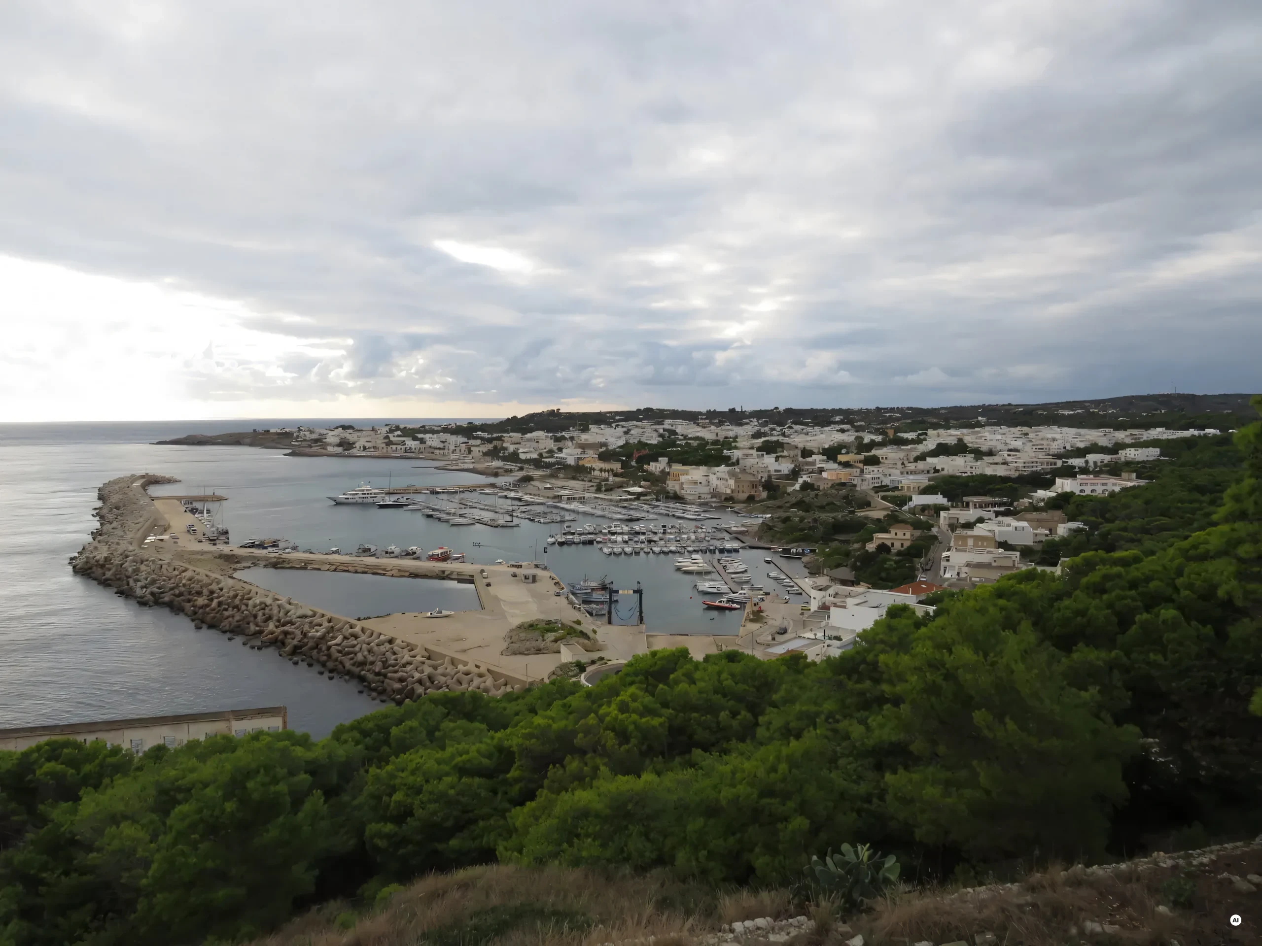 Santa Maria di Leuca con il porto, vista da Punta Meliso