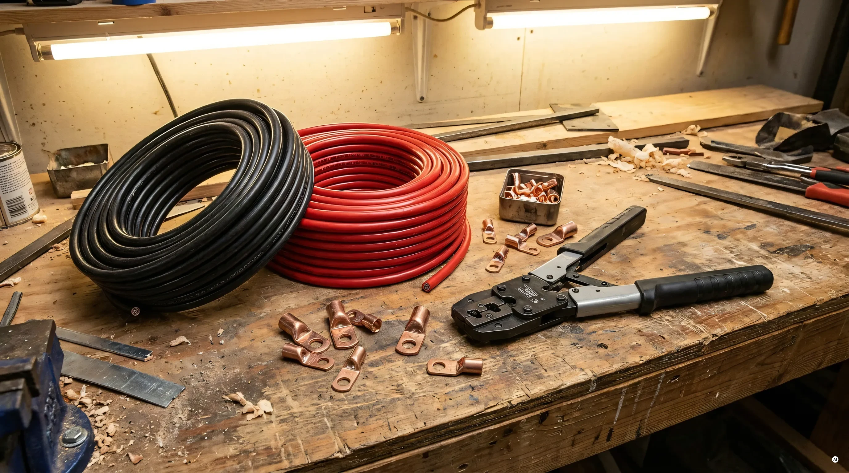 Cavo elettrico marino rosso e nero in rame stagnato per batterie con capicorda